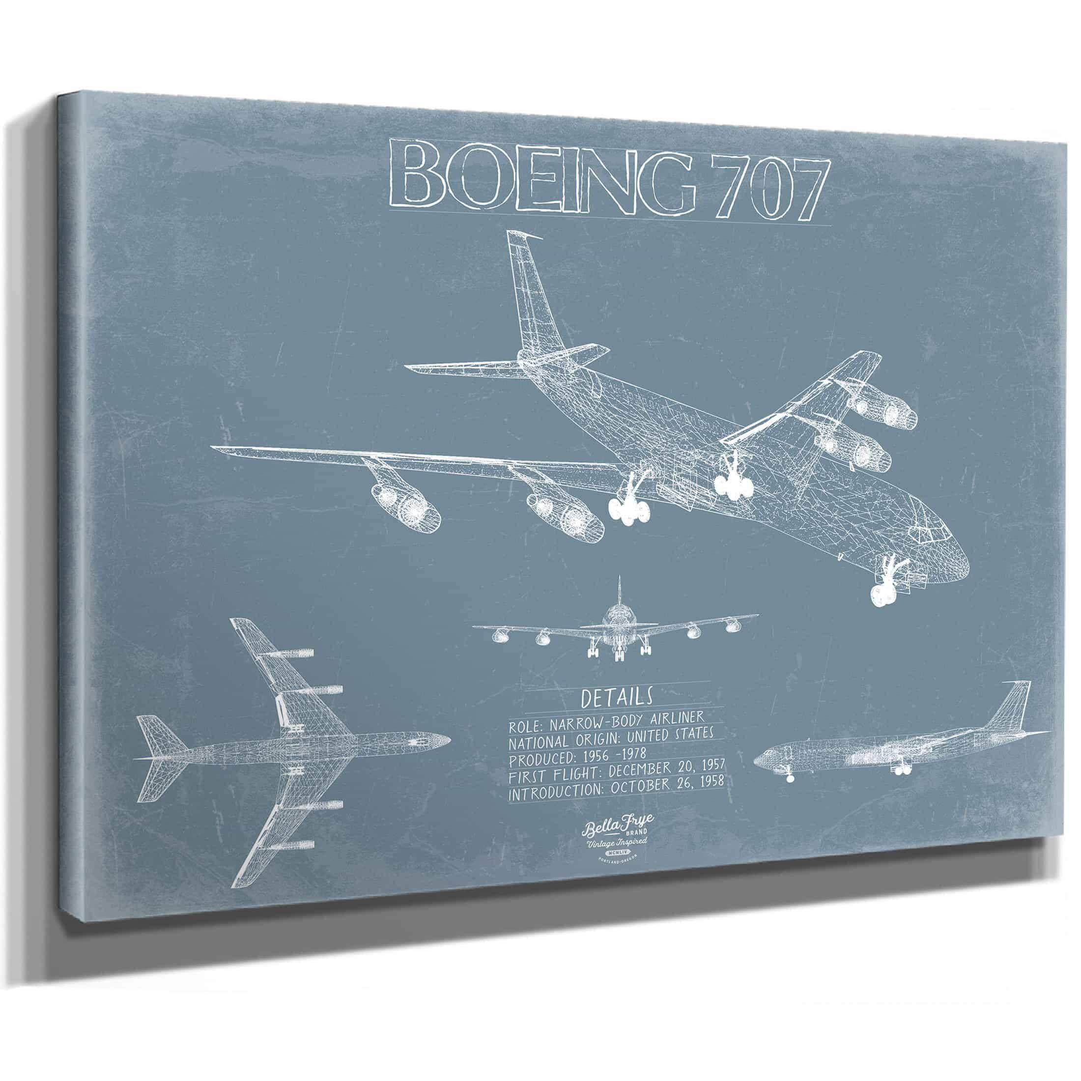 Boeing 707 Airplane Blueprint Wall Art - Original Aviation Plane Print ...