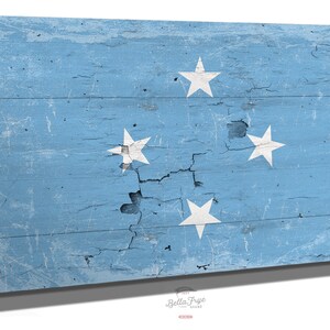 Federated States of Micronesia Flag Wall Art - Vintage Federated States of Micronesia Flag Sign Weathered Wood Style on Canvas