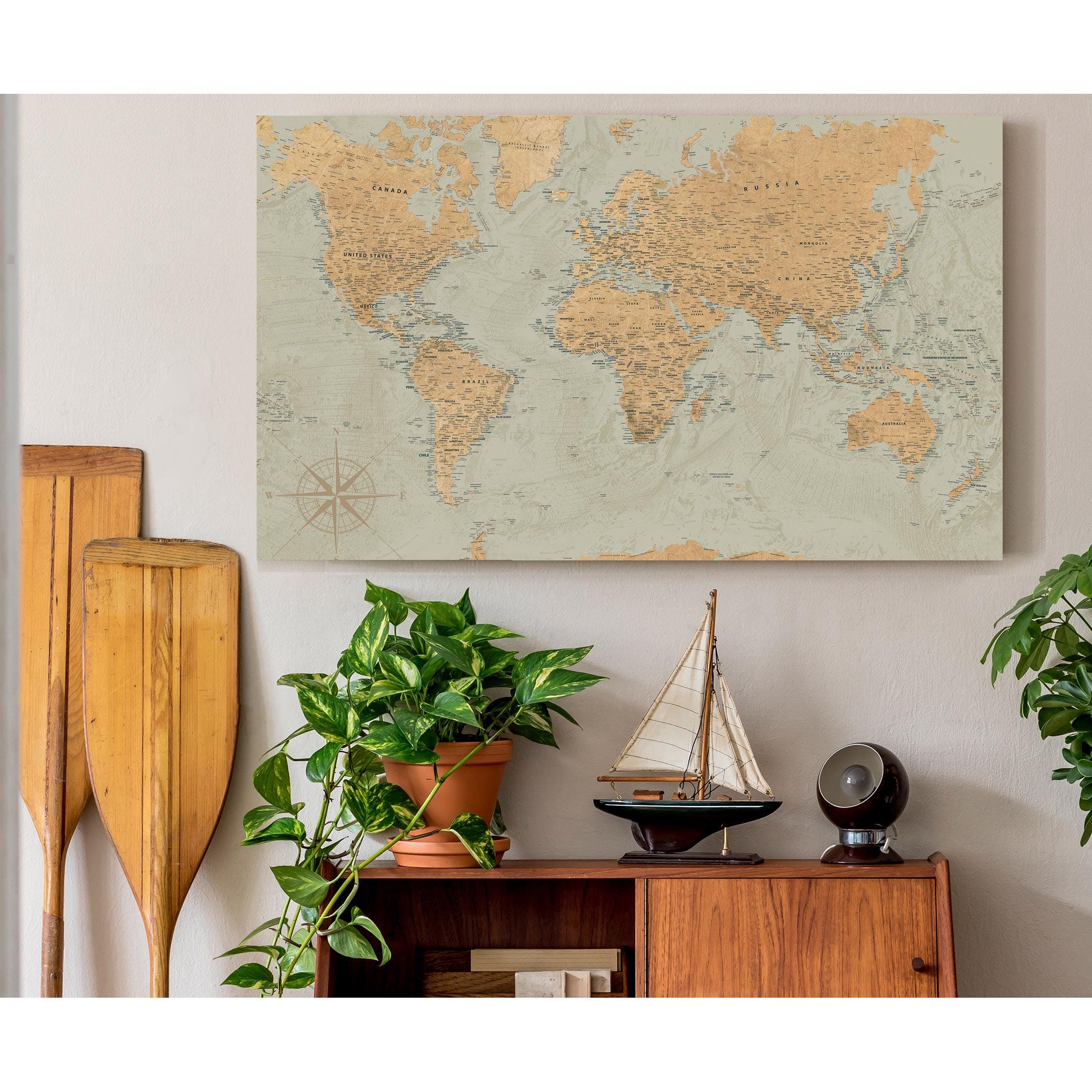 World Map Push Pin Travel Art: Personalized Canvas or Framed - Etsy