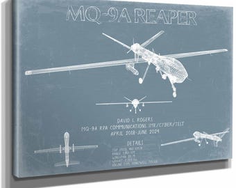 MQ-9A Reaper Aircraft Blueprint Wall Art - Original Airplane Print