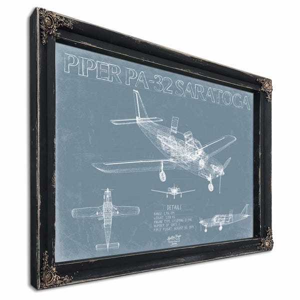 Piper PA-32 Saratoga Aircraft Blueprint Wall Art - Original Airplane Print