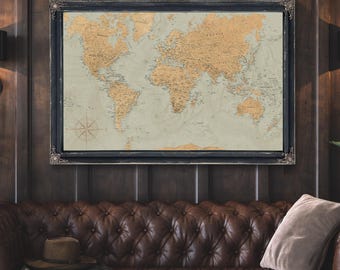 World Map Push Pin Travel Art: Personalized Canvas or Framed