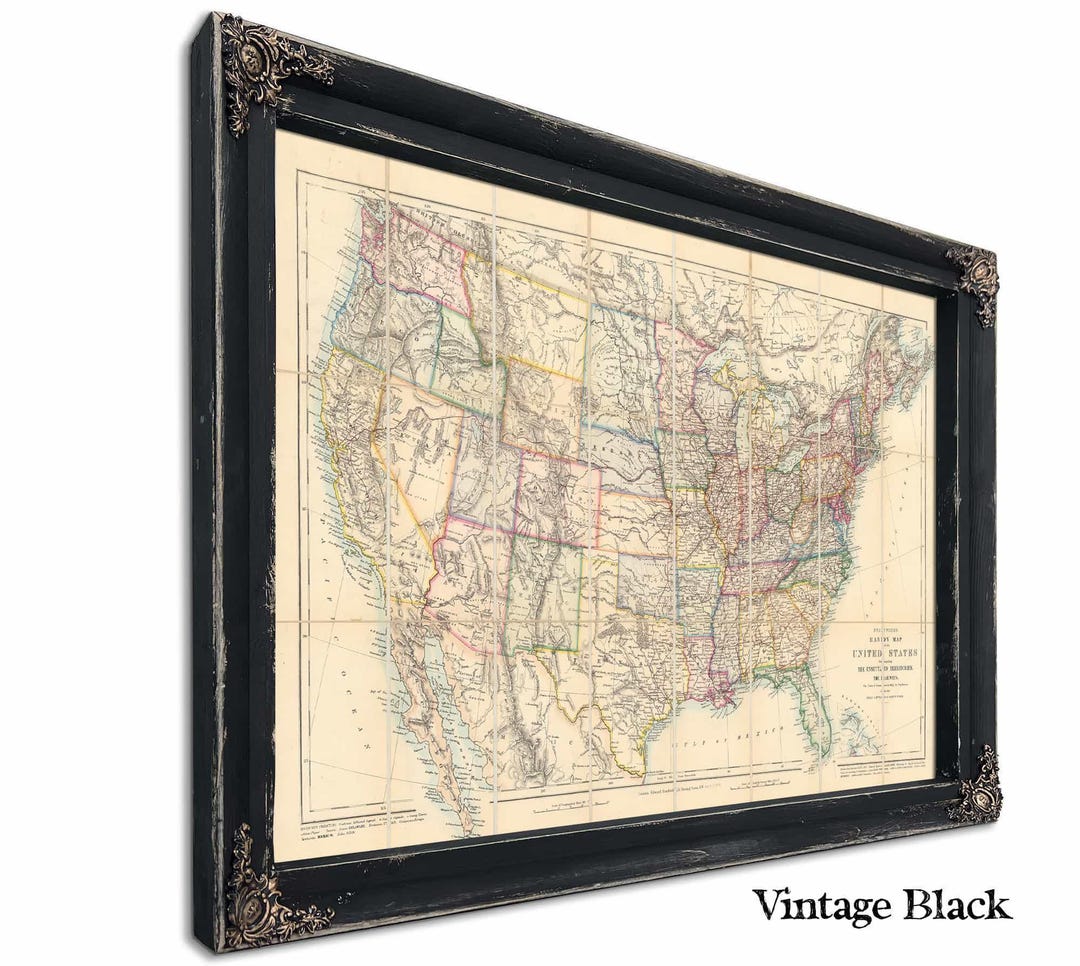 Us Map Frame Framed United States Vintage Map - Ornate Embellishment Frame With ...