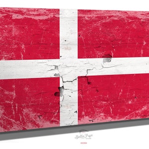 Denmark Flag Wall Art - Vintage Danish Flag Sign Weathered Wood Style on Canvas