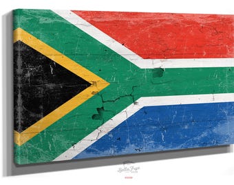 Vintage South Africa Flag Canvas Art: Distressed Wood Style