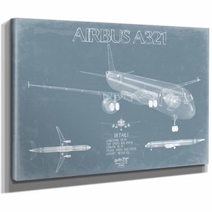 Airbus A321 Aircraft Blueprint Wall Art - Original Aviation Plane Print