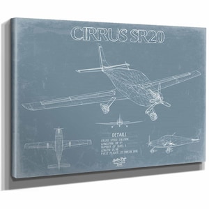 Cirrus SR20 Aircraft Blueprint Wall Art - Original Airplane Print