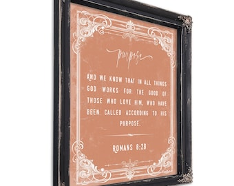 Romans 8:28 Bible Verse Wall Art – Purpose & Faith Framed Scripture Print