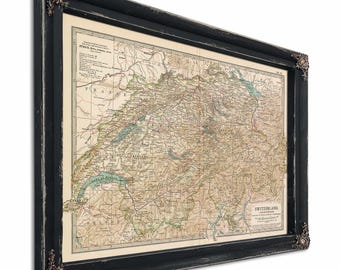 Framed Switzerland Vintage Map - Ornate Embellishment Frame with Print