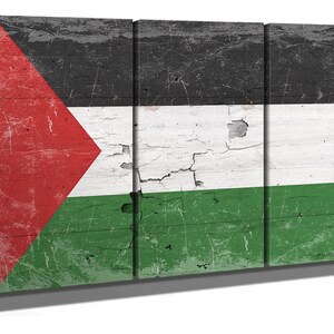 Vintage Palestine Flag Canvas Art: Distressed Wood Style imagem 2