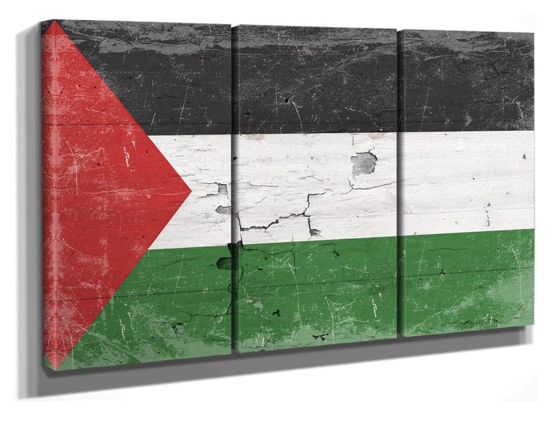 Vintage Palestine Flag Canvas Art: Distressed Wood Style imagem 2
