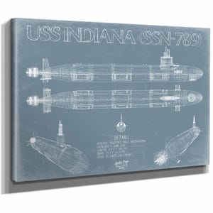 USS Indiana (SSN-789) Blueprint Wall Art - Original Submarine Print