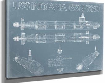 USS Indiana (SSN-789) Blueprint Wall Art - Original Submarine Print