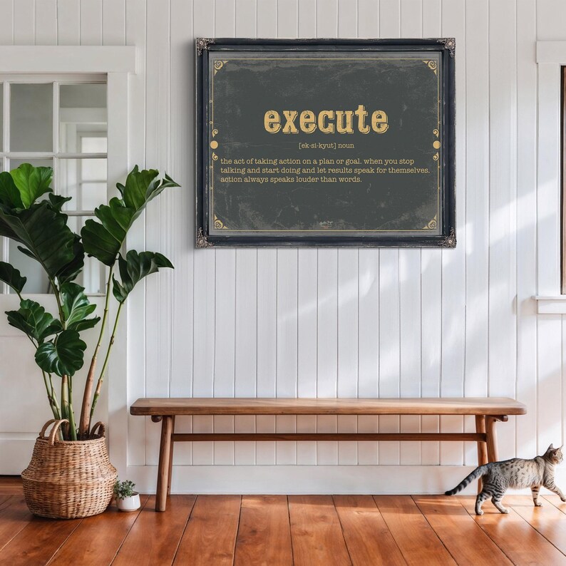 Execute Word Definition Wall Art - Gift for Strength Dictionary Artwork ...