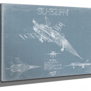 Sukhoi Su-34 / Su-32FN Aircraft Blueprint Wall Art - Original Fighter Plane Print