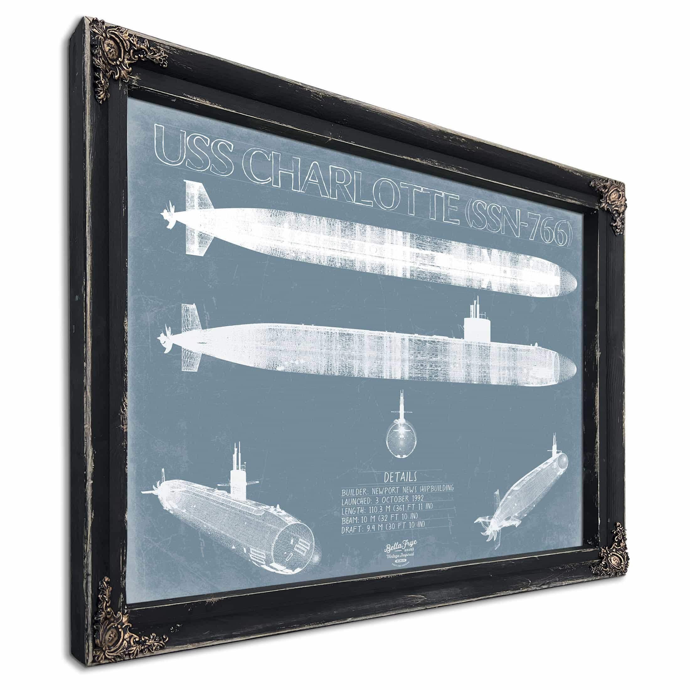 USS Charlotte (SSN-766) Blueprint Wall Art - Original Submarine