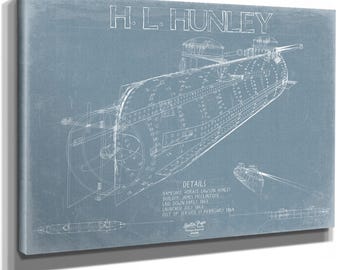 H.L Hunley Blueprint Wall Art - Original CSS Hunley Submarine Print