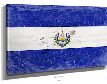 El Salvador Flag Canvas Art: Vintage Weathered Wood Style
