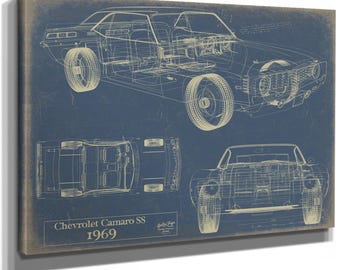 Vintage 1969 Chevrolet Camaro Car Art - Gifts for Guys - Original Vehicle Print