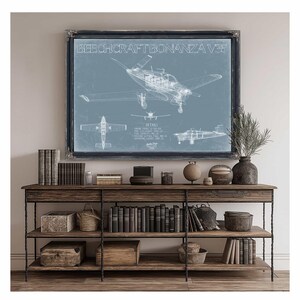 Beechcraft Bonanza V35 Aircraft Blueprint Wall Art - Original Aviation ...