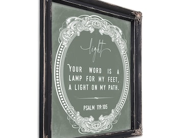 Psalm 119:105 Scripture Art Print - Ornate Black Wood Frame