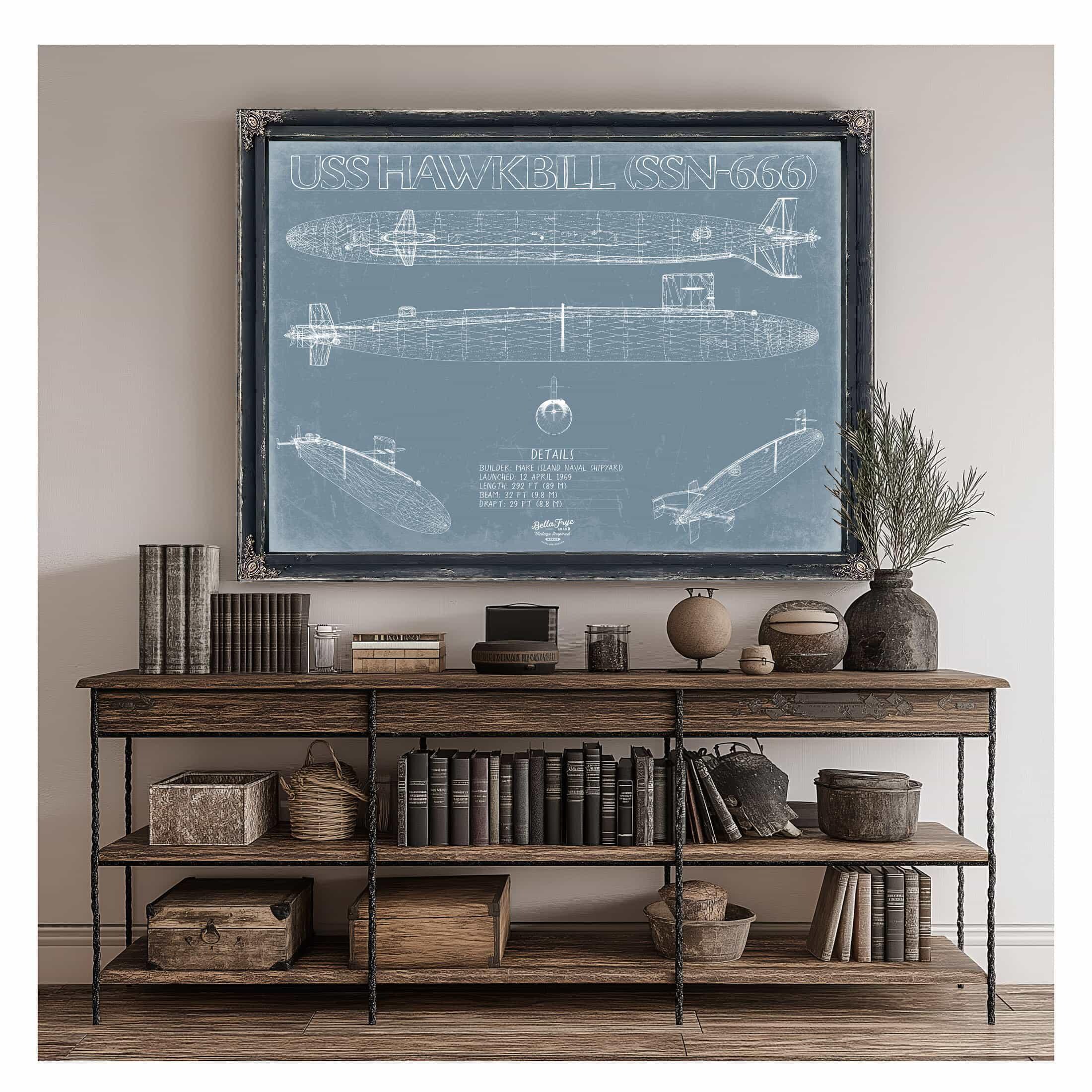USS Hawkbill (SSN-666) Blueprint Wall Art - Original Nuclear