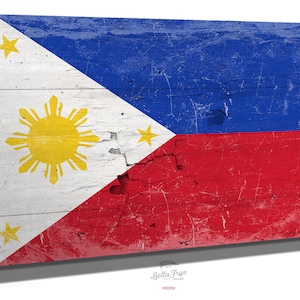Vintage Philippines Flag Canvas Art: Distressed Wood Style