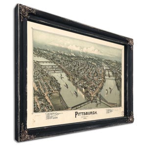 Pittsburgh Pennsylvania Vintage Map Wall Art - Bird&#39;s Eye View City Canvas Art
