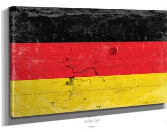 Germany Flag Wall Art - Vintage German Flag Sign Weathered Wood Style on Canvas