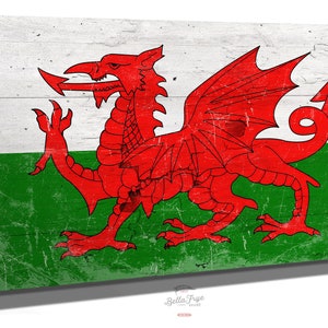 Wales Flag Wall Art - Vintage Welsh Flag Sign Weathered Wood Style on Canvas