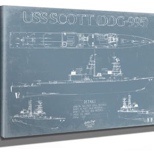 USS Scott (DDG-995) Blueprint Wall Art - Original Destroyer Print