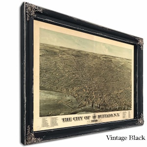 Art mural carte vintage Buffalo New York 1904 - Art sur toile vue plongeante sur la ville