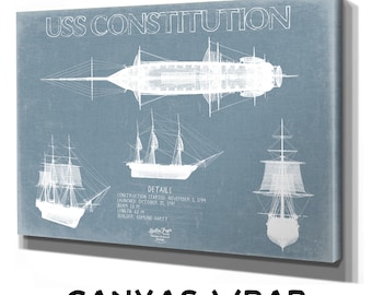 USS Constitution (Old Ironsides) Blueprint Wall Art - Original Frigate Print
