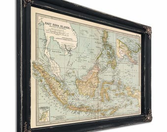 Framed East India Islands (Malaysia and Melanesia) Vintage Map - Ornate Embellishment Frame with Print