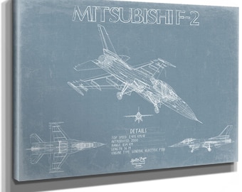 F-2 Aircraft Blueprint Wall Art - Original Fighter Plane Print