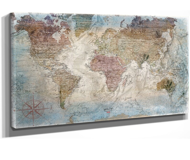 Large World Map Wall Art Original Canvas World Map With - Etsy