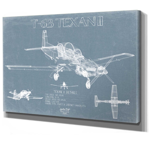 T-6B Texan II Blueprint Wall Art - Original Airplane Print