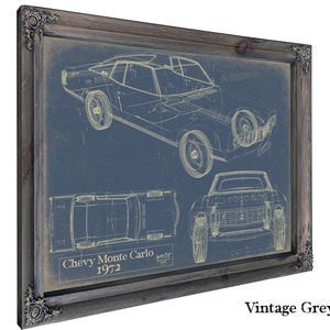Vintage 1972 Chevrolet Monte Carlo Car Model Print,  Original Blueprint Canvas