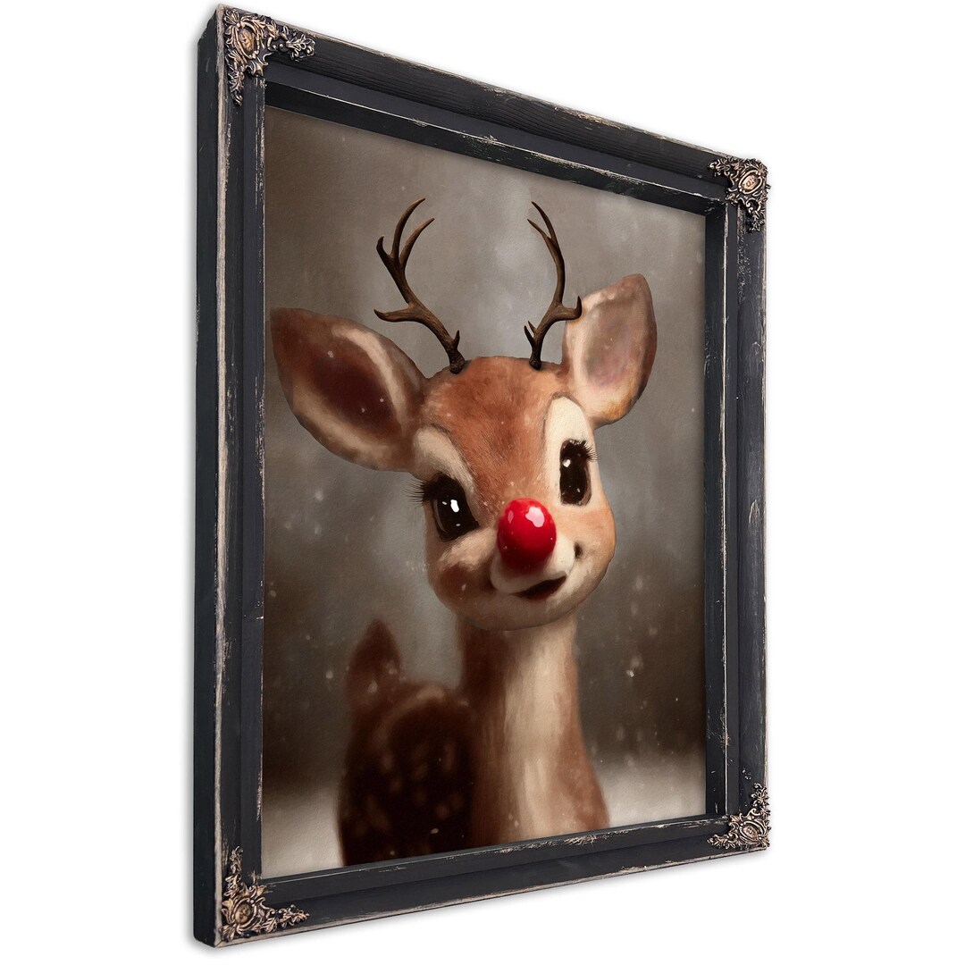 Rudolph Canvas Print – Vintage Christmas Decor, Distressed Black Ornate ...