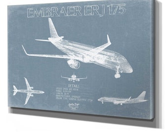 Embraer ERJ-175 Aircraft Blueprint Wall Art - Original Airplane Print