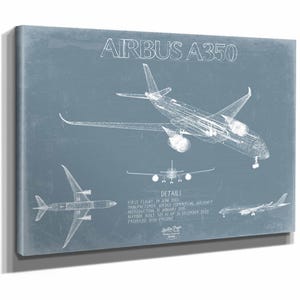 Airbus A350 Aircraft Blueprint Wall Art - Original Aviation Plane Print