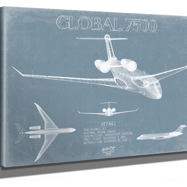 Bombardier Global 7500 Aircraft Blueprint Wall Art - Original Aviation Plane Print