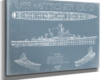 USS Mitscher (DL-2/DDG-35) Blueprint Wall Art - Original Destroyer Print