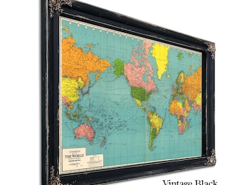 Framed World Vintage Map - Ornate Embellishment Frame with Print