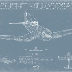 Vought F4U Corsair Blueprint Wall Art Original WW II Airplane Print 画像 2