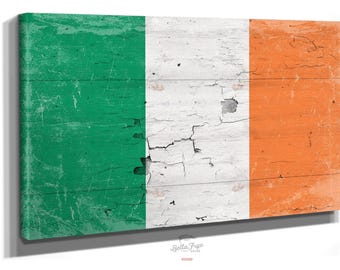 Ireland Flag Wall Art - Vintage Irish Flag Sign Weathered Wood Style on Canvas