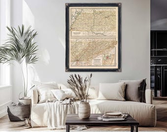 Framed Tennessee Vintage Map - Ornate Embellishment Frame with Print