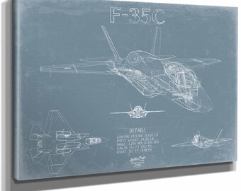 F-35C Lightning II Aircraft Blueprint Wall Art - Original Fighter Plane Print