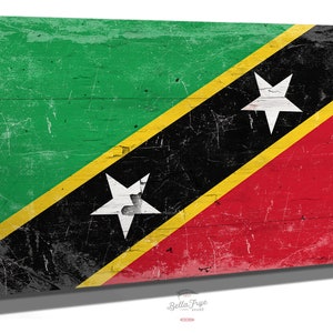 Vintage Saint Kitts and Nevis Flag Art: Weathered Wood Canvas