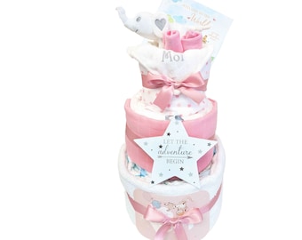 3 Tier Nappycake girl, Baby Girl Gift, Baby Shower, Pink baby Gifts, Nappy Cake gift set, baby girl gifts newborn, Baby Girl Gift Hamper